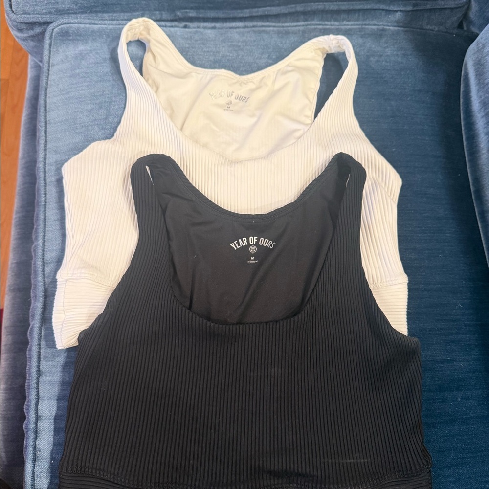 Year of Ours Classic Black and Cream Ribbed Tank Tops